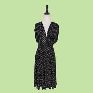 NORMA KAMALI Black White‎ Polka Dot Princess Midi Dress  L